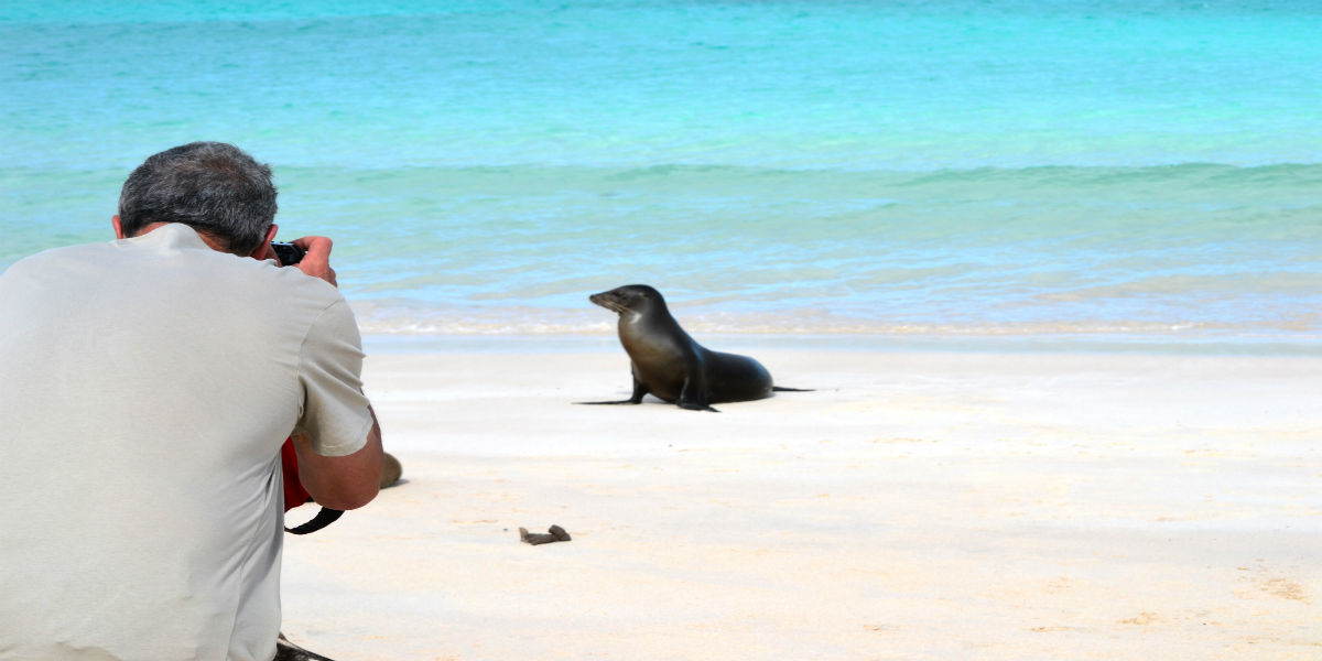 Photoshooting a baby sea lion - Excursios with Galapagos Ocean Spray