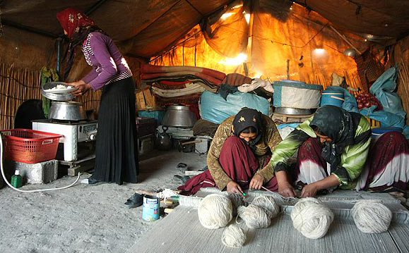 inside tents (cooking and waving carpet)