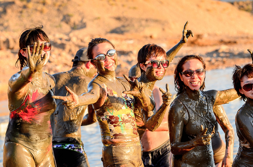 Chinese tourists at the Dead Sea