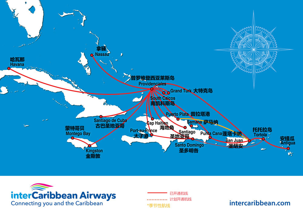 加勒比航空航线图
