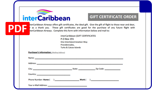 加勒比航空旅游礼券